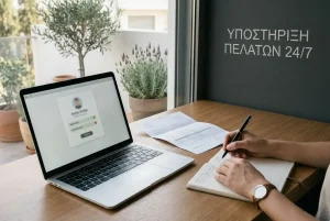 Χέρια μπροστά σε φορητό υπολογιστή με ουδέτερο παράθυρο ελέγχου προσωπικών στοιχείων